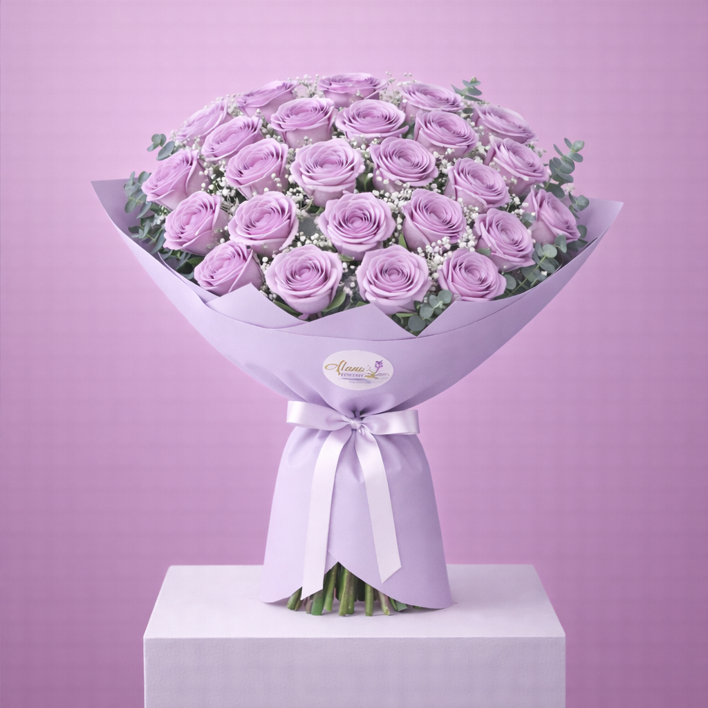 Luxury Dressed Long Stem Purple Roses