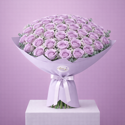 Luxury Dressed Long Stem Purple Roses