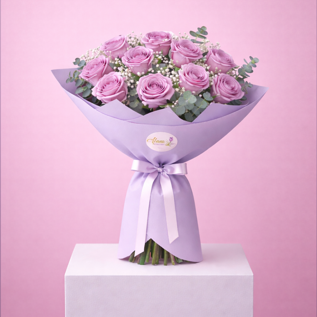 Luxury Dressed Long Stem Purple Roses