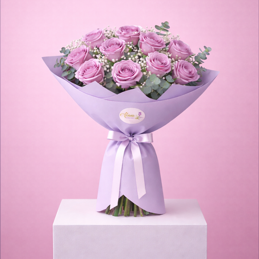 Luxury Dressed Long Stem Purple Roses